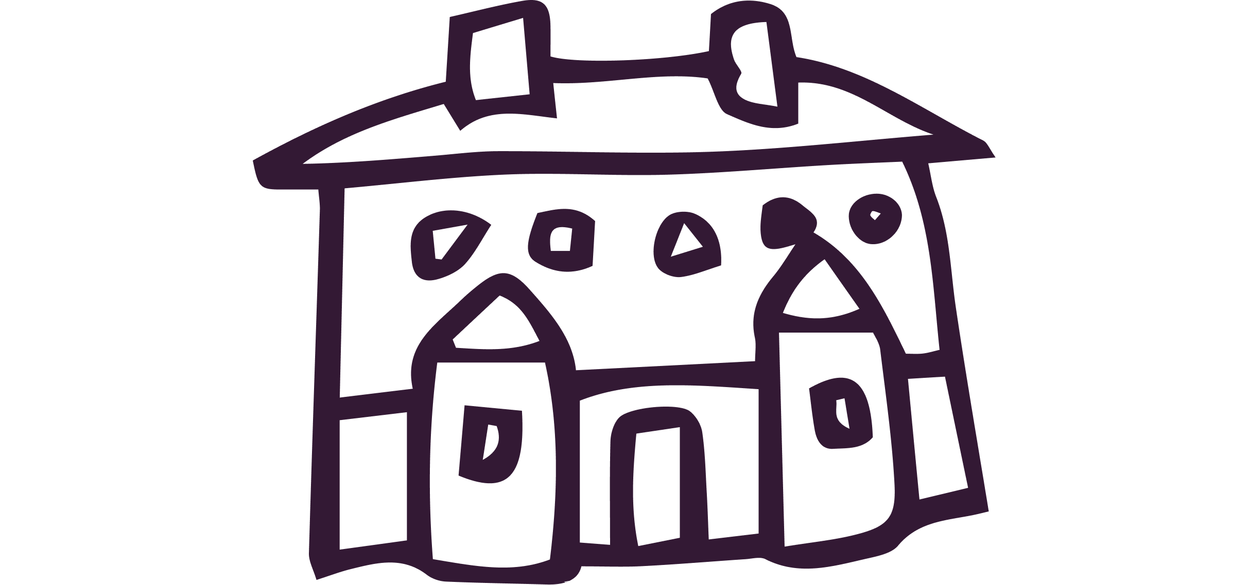 illustrated two story building with chimneys