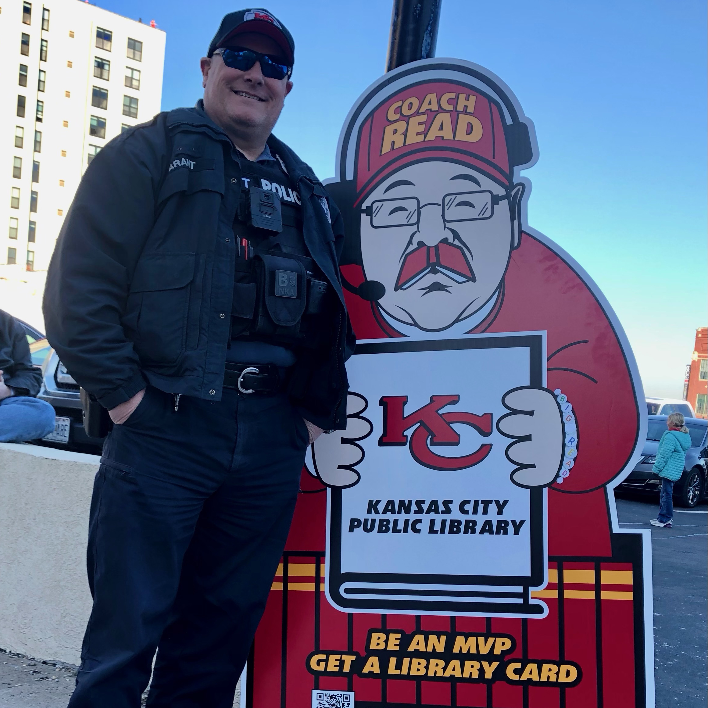 policeman by cardboard cutout