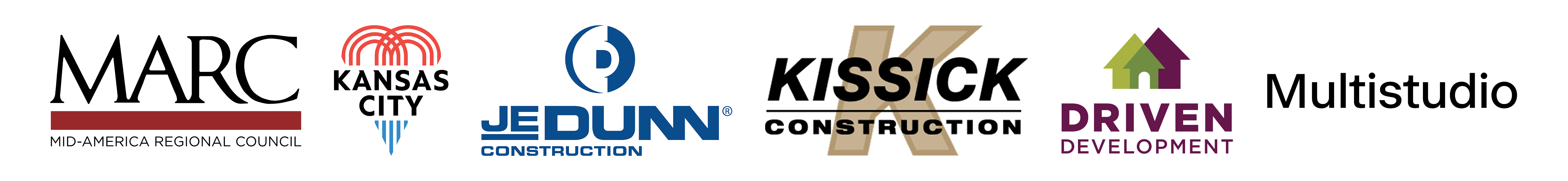 6 logos, Mid-America Regional Council, Kissick Construction, the City of Kansas City, JE Dunn, Driven Development, & MultiStudio