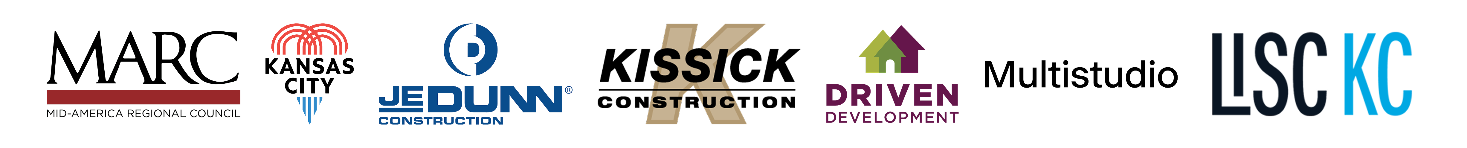 7 logos, Mid-America Regional Council, Kissick Construction, the City of Kansas City, JE Dunn, Driven Development, Multistudio, & LISC