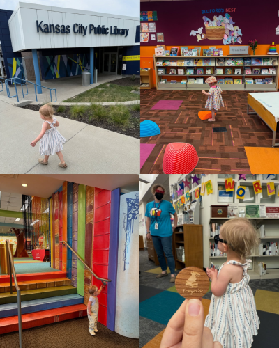 Small girl in library spaces