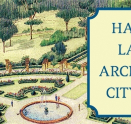 illustration of garden with fountain