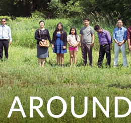 four groups of people in wet field