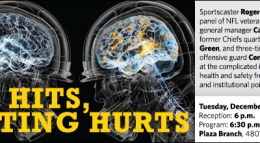two brains with football helmets and neurons firing