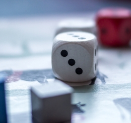 game pieces and die