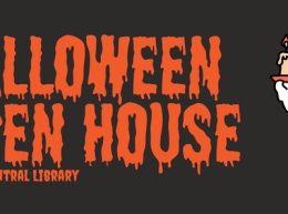 illustration of ghost with candle and books
