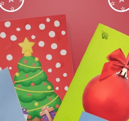 holiday cards on red background