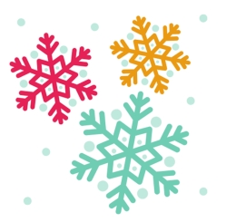 illustrations of snowflakes, holiday lights, and gingerbread man