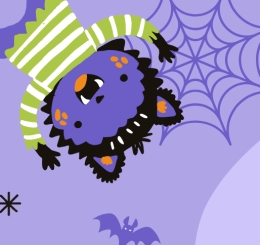 illustrations of candy, bats, witch, werewolf, skeleton, and vampire