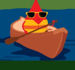 illustration of drop of blood paddling a boat