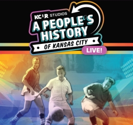 Signature event and KCUR a peoples history logo : Photo of men playing soccer