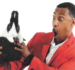 man with penguin stuffed animal