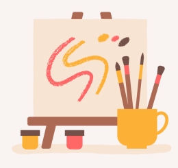 easel and paintbrushes