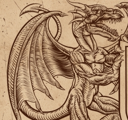illustrated dragons and shield