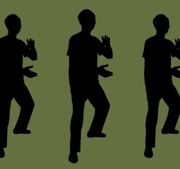 silhouettes of person doing Qi Gong
