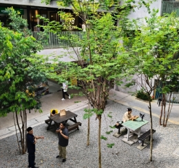 Signature event a photo of a green courtyard 