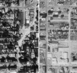 Satellite images show the Midtown Marketplace area between 1991 and 2002.