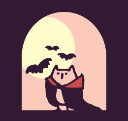 owl and bats with pink background