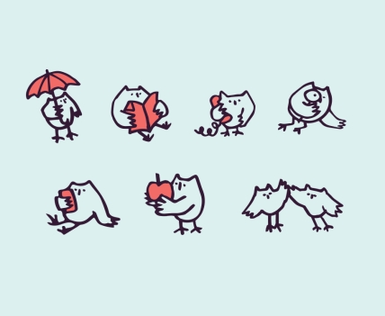 illustrated owls doing various things