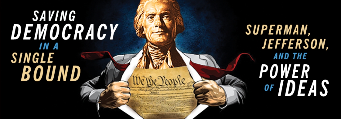 Jefferson statue opening shirt like superman to reveal Constitution