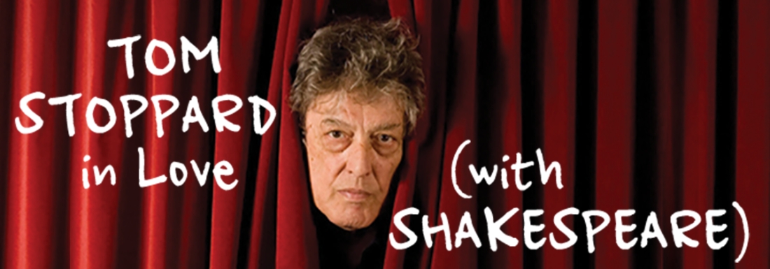 man's head peeks through red velvet curtain