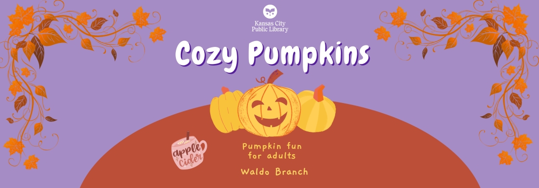 illustrations of pumpkins, fall leaves, and mug