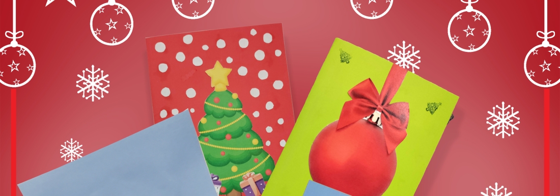 holiday cards on red background