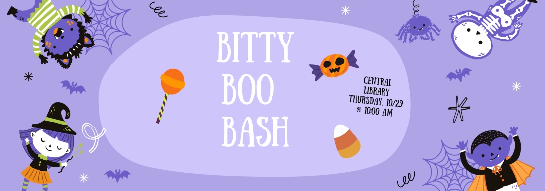 illustrations of candy, bats, witch, werewolf, skeleton, and vampire