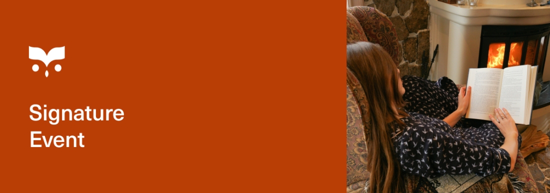 woman reading by fire