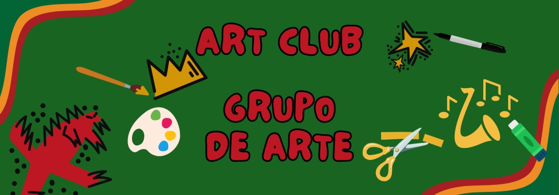 illustrations of craft supplies and saxophone