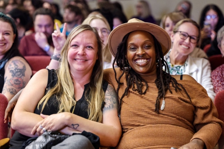 two women smiling