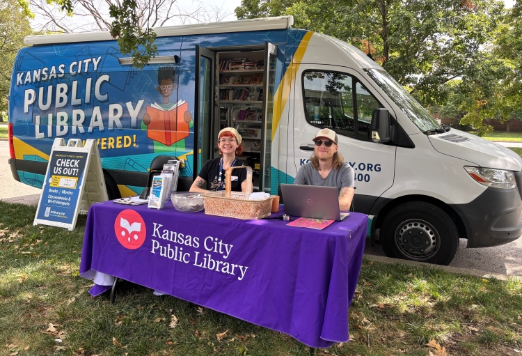 Bookmobile at a stop at The Beehive, August 2025.