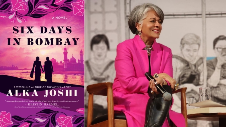 pink book cover next to woman wearing pink