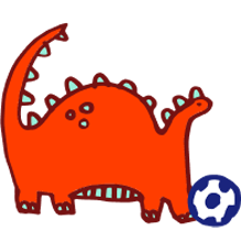 illustrated "dinosaur" and soccer ball