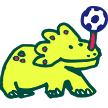 illustrated "dinosaur" with soccer ball on horn