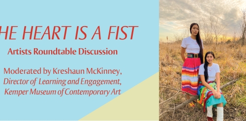 The Heart Is a Fist: Artist Roundtable Discussion Promo, with photograph by Dominique Brown of two Native American women