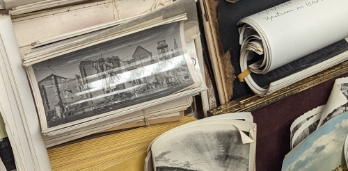 boxes of photographs and papers