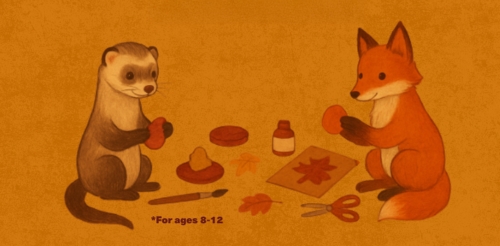 illustration of weasel and fox doing crafts