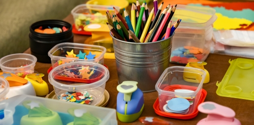 Craft supplies laid out on a table